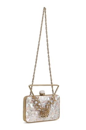 Gold Brass Metal Mother Of Pearl Clutch