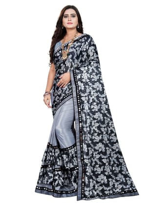 Generic Women's Lycra Blend Saree with Blouse (Grey, 5 - 6 Mtrs)