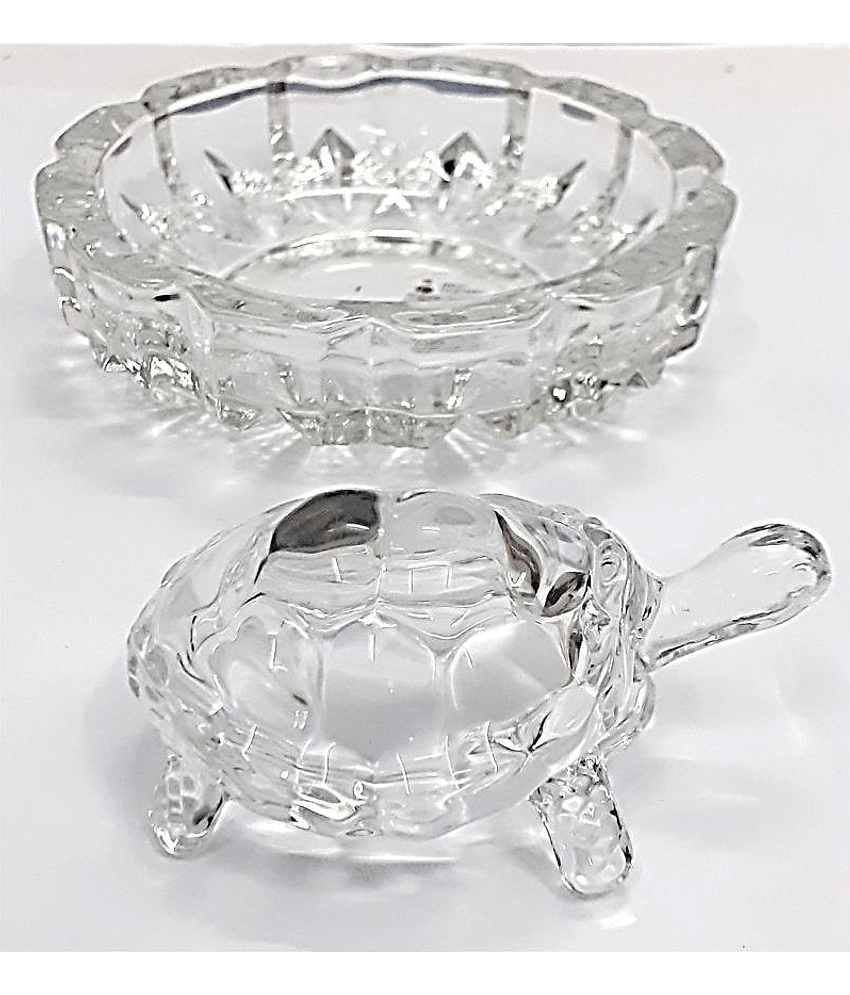 AFTERSTITCH Glass Crystal Tortoise kachua With Plate idols Show pieces Vastu fengshui Statue Good Luck