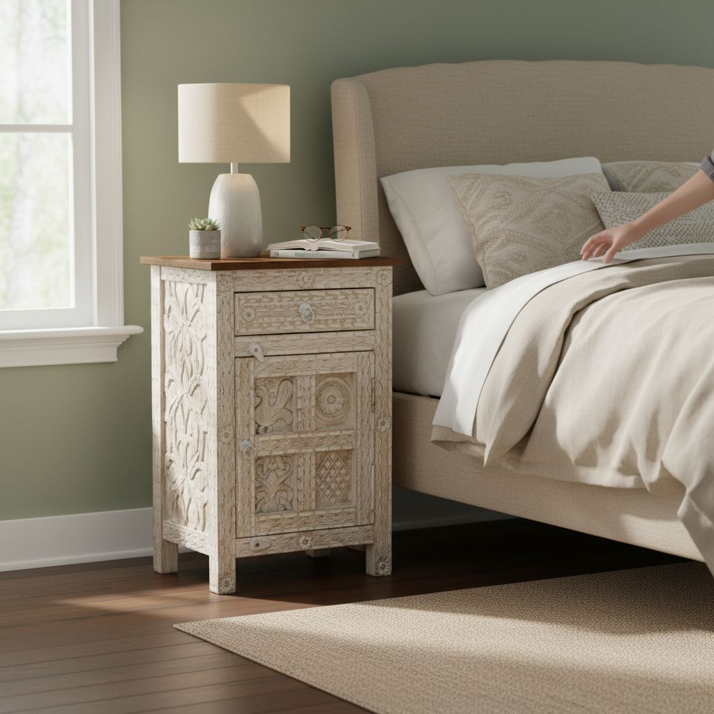 Indian Mango Wood Bedside Table | Distress White Finish
