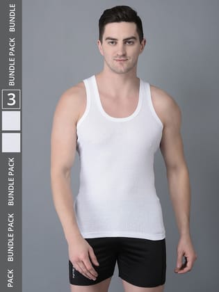 Men's White Pack of 3 Solid Combed Cotton Vest