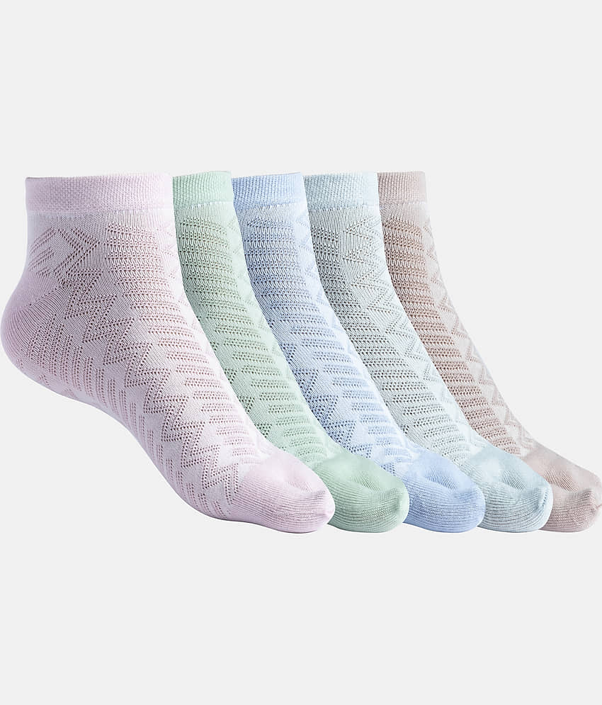 Texlon Pack of 5 Women's Cotton Blend Thumb Socks ( Multicolor )