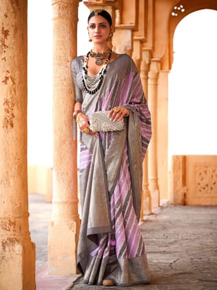 Multicolor Soft Silk Stripes Printed Leheriya Saree