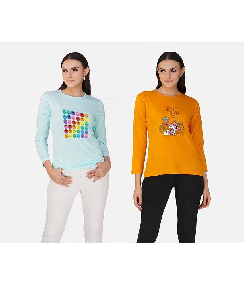 CHOZI Women Cotton Blend Printed Regular Fit Round Neck T-Shirt ( Multi Color )