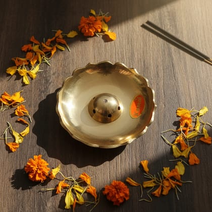 Brass Agarbatti Stand Plate  Round Incense Stick Holder for Pooja & Home Temple