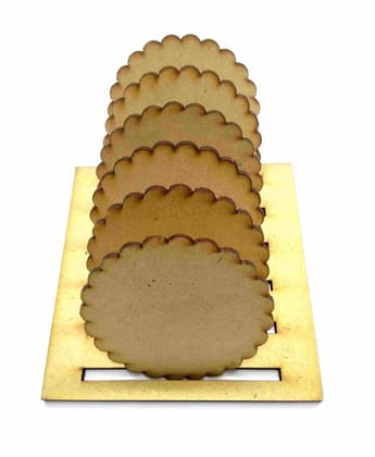 Brand Zero MDF Scallop Cutie Pie Coasters With Stand - Pack of 6 pcs Coasters And 1 Piece of Stand