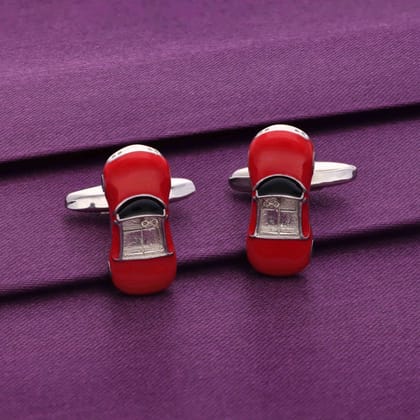 Men’s Stylish Red Car Silver Cufflinks-None / Silver