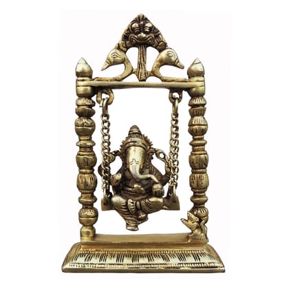 Brass Ganesh Jhula Idol – Lord Ganesha Swing Brass Decorative Murti, Height : 9 Inch (BSMAS1038 B)