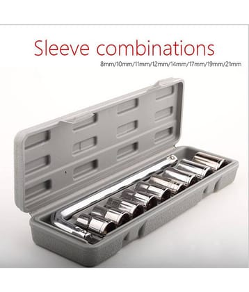Aiwa TM Plastic Socket Wrench Hand Tool Kit/Set (Grey, 10-Pieces) Useful for Car Tyre Opening Automotive Purpose