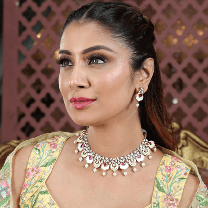 Polki Choker with Intricate Ivory Meenakari, Ruby & Mother of Pearl