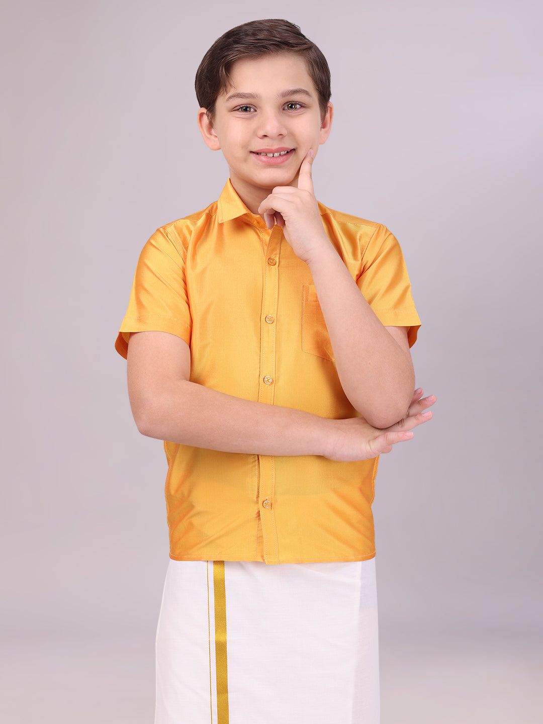 Boys Dupion Satin Yellow Colour Half Sleeves Shirt Happy Boy-Kids 01 - 02 Yrs / H/S / Yellow