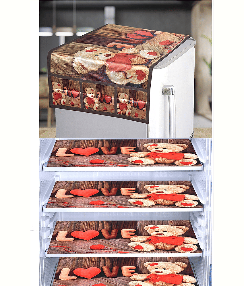 Crosmo Polyester Typography Fridge Mat & Cover ( 99 53 ) Pack of 5 - Brown