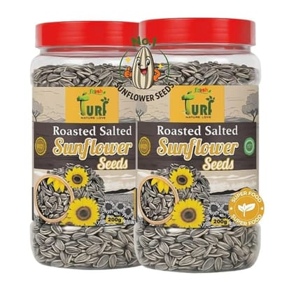 TURF FRESH - Roasted Salted Jumbo Sunflower Seeds | Surajmukhi Beej – The Ultimate Superfood Snack! A+ GRADE SEEDS Healthy Snacks (400G_SeedGiant)(200Gx 2 Pack)