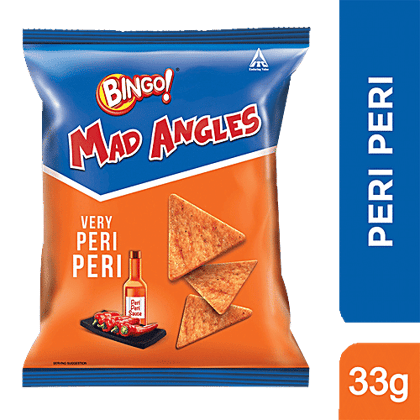 Bingo Mad Angles Very Peri Peri - Corn-Based, Spicy Crunchy Chips, Perfect For Snacking, 33 g