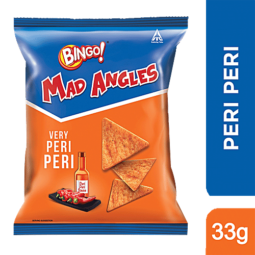 Bingo Mad Angles Very Peri Peri - Corn-Based, Spicy Crunchy Chips, Perfect For Snacking, 33 g