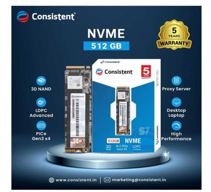 Consistent 512GB M.2 NVME SATA 2280, Fast Performaning SATA Internal Solid State Drive - Read Speed 540MB/s & Write Speed 450MB/s - 5 Years Warranty Consistent 512GB M.2 NVME SATA 2280, Fast Performaning SATA Internal Solid State Drive - Read Speed 540MB/s & Write Speed 450MB/s - 5 Years Warranty