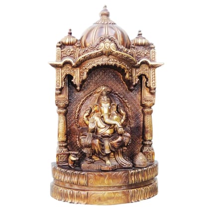 Brass Showpiece Ganesh Ji With Temple God Idol Statue (BSMAS678)