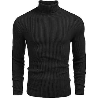 Fashlook Solid High Neck Wool Blend Casual Black Full Sleeve T-Shirt For Mens