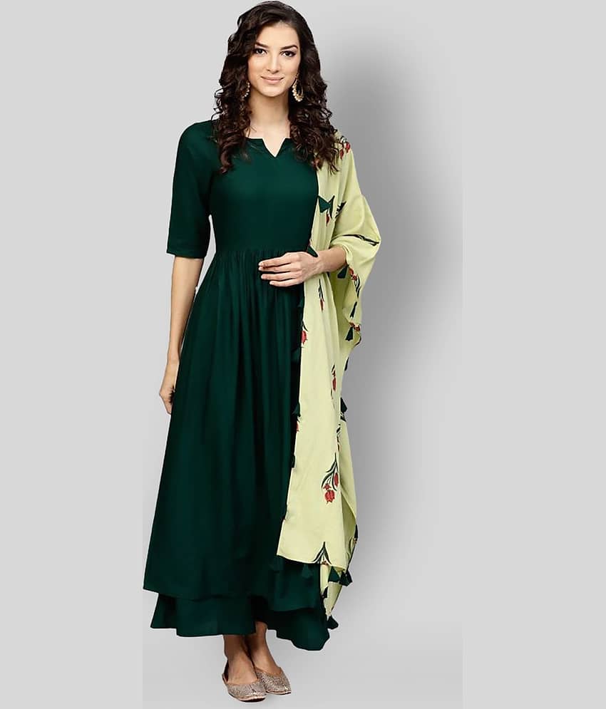 The Style Story - Green Anarkali Rayon Women's Stitched Salwar Suit ( Pack of 1 )