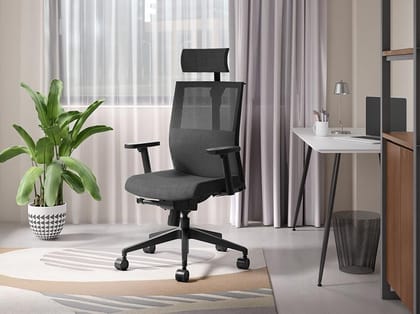 Cross High Back Knitted Fabric Ergonomic Office Chair (Black Ink) (1 Year Warranty, Adjustable Armrest)