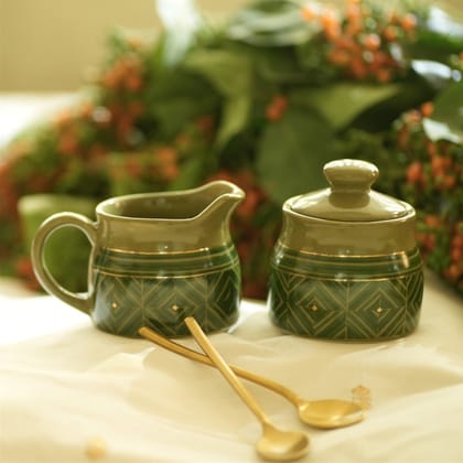 SINDHARI MILK POT & SUGAR POT-GREEN / CERAMIC / 1 SUGAR POT1 MILK POT