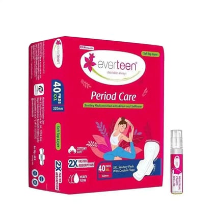 everteen Combo - XXL Neem Safflower Period Care Sanitary Pads and Menstrual Cramps Roll-On for Periods - 1 Each