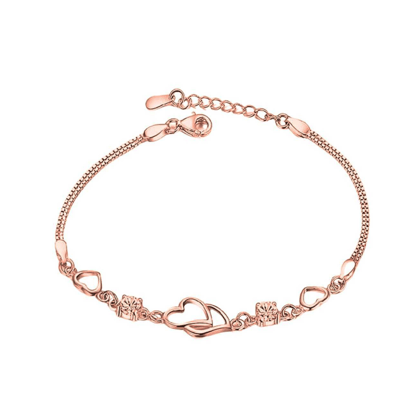 Double Heart Shape Rose Gold Plated CZ Crystal Bracelet, Gift for Loved One, Valentine's Day Gift-Rose gold