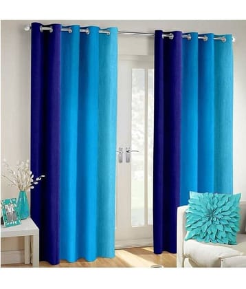 N2C Home Colorblock Semi-Transparent Eyelet Curtain 5 ft ( Pack of 2 ) - Blue