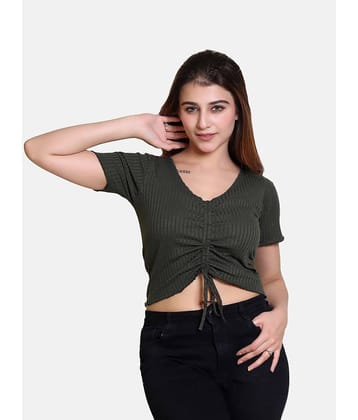 Bombay Velvet - Olive Cotton Blend Women's Drawstring Top ( Pack of 1 )