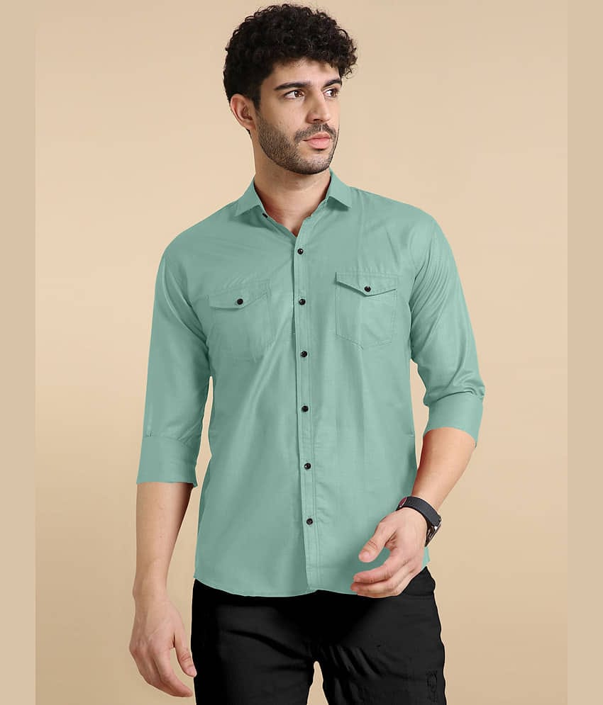 VTEXX Cotton Blend Regular Fit Solids Full Sleeves Men's Casual Shirt - Turquoise ( Pack of 1 )