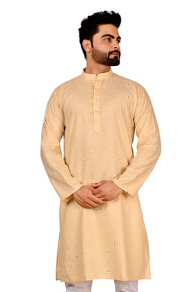 Cotton Printed Kurta Set For Men (Color - Cream, Size - 36) by G P International