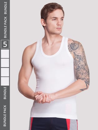 Men's White Pack of 5 Solid Egyptian Cotton Vest