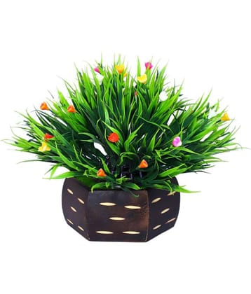 MODO Artificial Plant With Wooden Pot  Multicolour Bonsai Plastic - Pack of 1