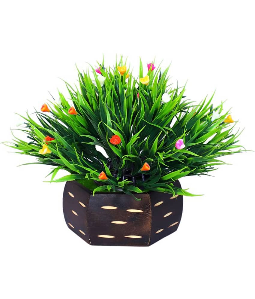 MODO Artificial Plant With Wooden Pot  Multicolour Bonsai Plastic - Pack of 1