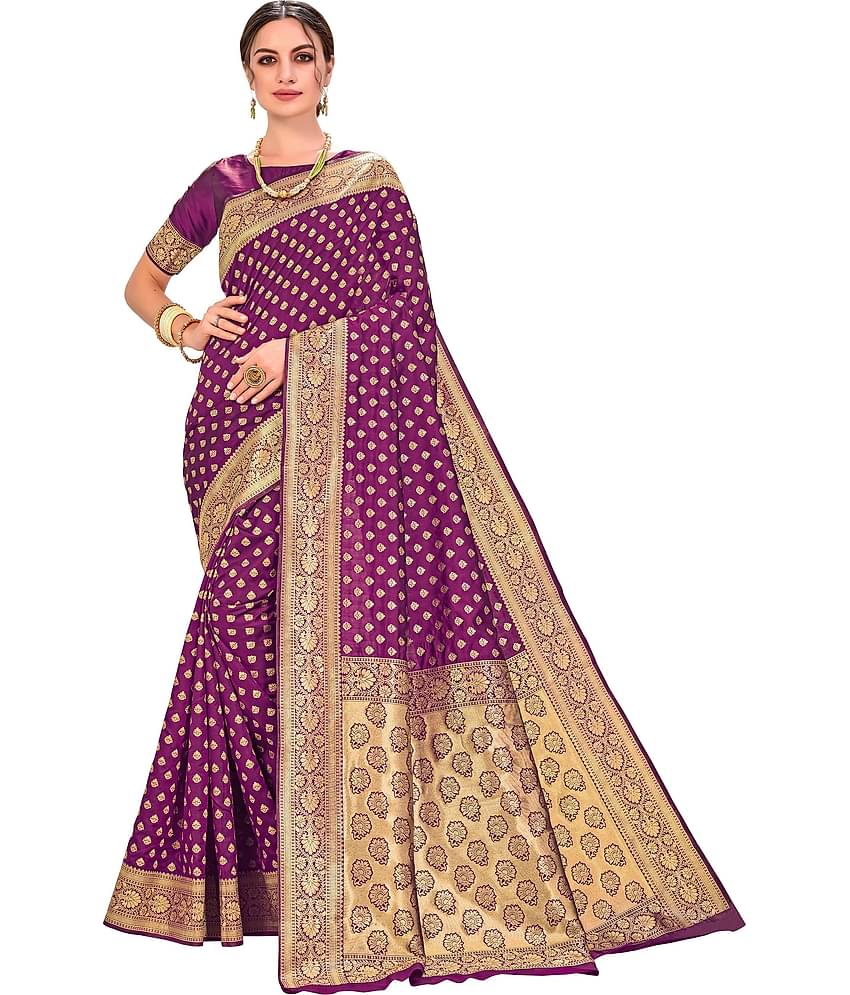 Sariya Jacquard Embellished Saree With Unstitched Blouse Piece ( Wine )