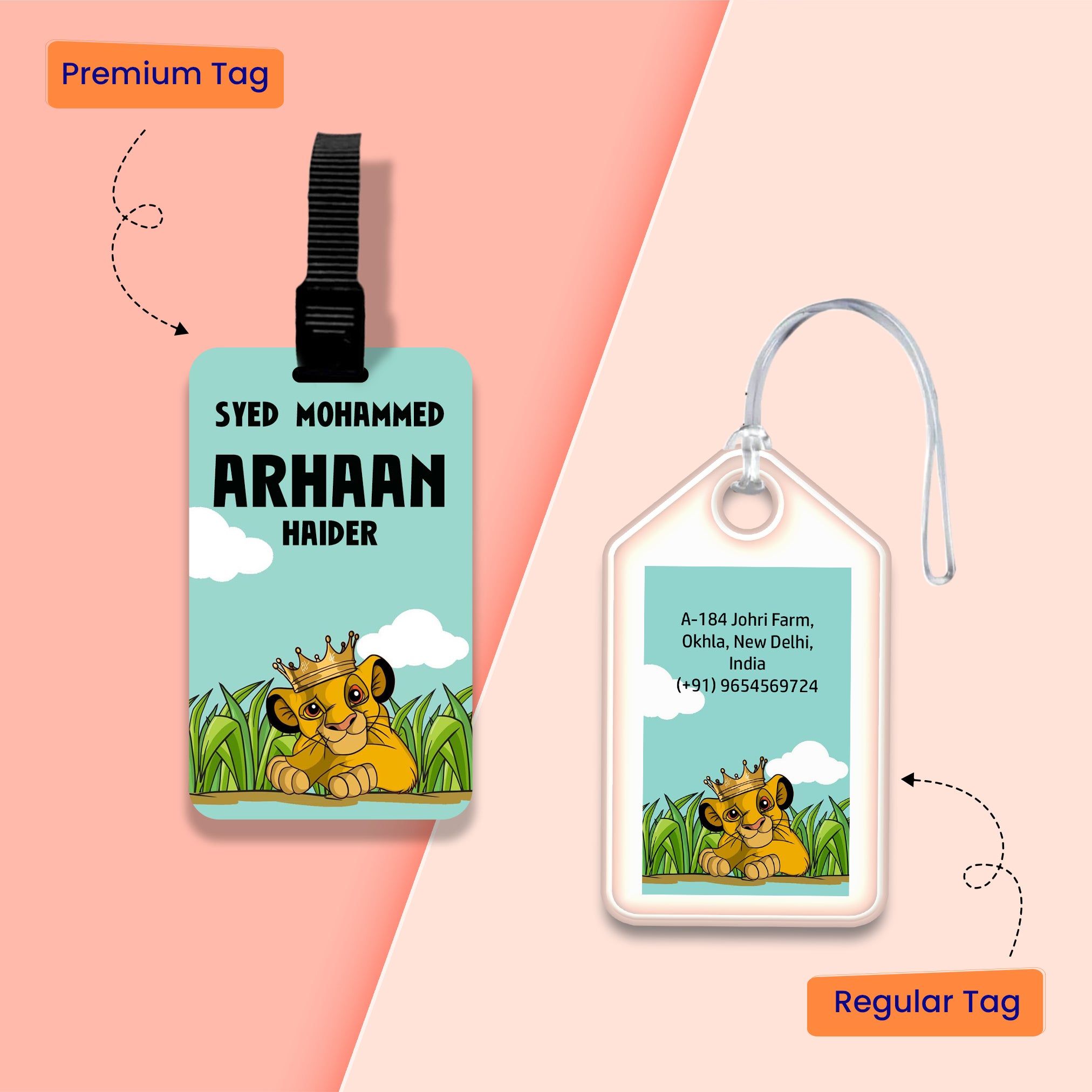 Personalized Bag Tags for Kids - Set of 5 - Simba Design-Regular Bag Tags