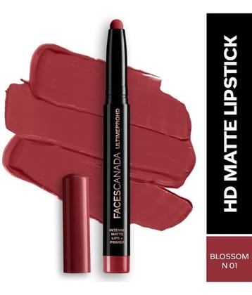 FACES CANADA Ultime Pro HD Intense Matte Lipstick + Primer - Blossom N01, 1.4g | Long Stay