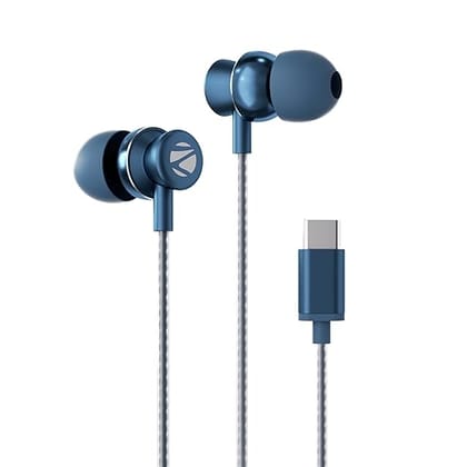 ZEBRONICS Buds C10 in Ear Type-C Wired Headphones with in-Line Mic, Metallic Design, Volume Control, 1.2M Cable, 10Mm Driver, (Dark Blue)