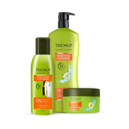 Trichup Hair Fall Control Kit โ Oil 200 ml, Shampoo 640 ml, Cream 200 ml โ Complete Herbal Hair Care for Stronger, Healthier Hair Trichup Hair Fall Control Kit โ Oil 200 ml, Shampoo 640 ml, Cream 200 ml โ Complete Herbal Hair Care for Stronger, Healthier Hair