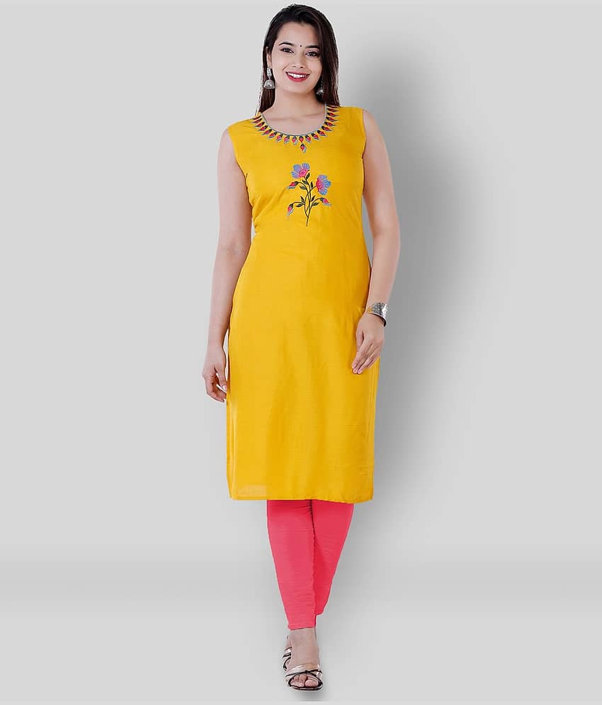 P PRIYA FASHION - Yellow Rayon Women's Straight Kurti ( Pack of 1 )