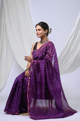 Hand block printed chanderi silk Sarees with blouse