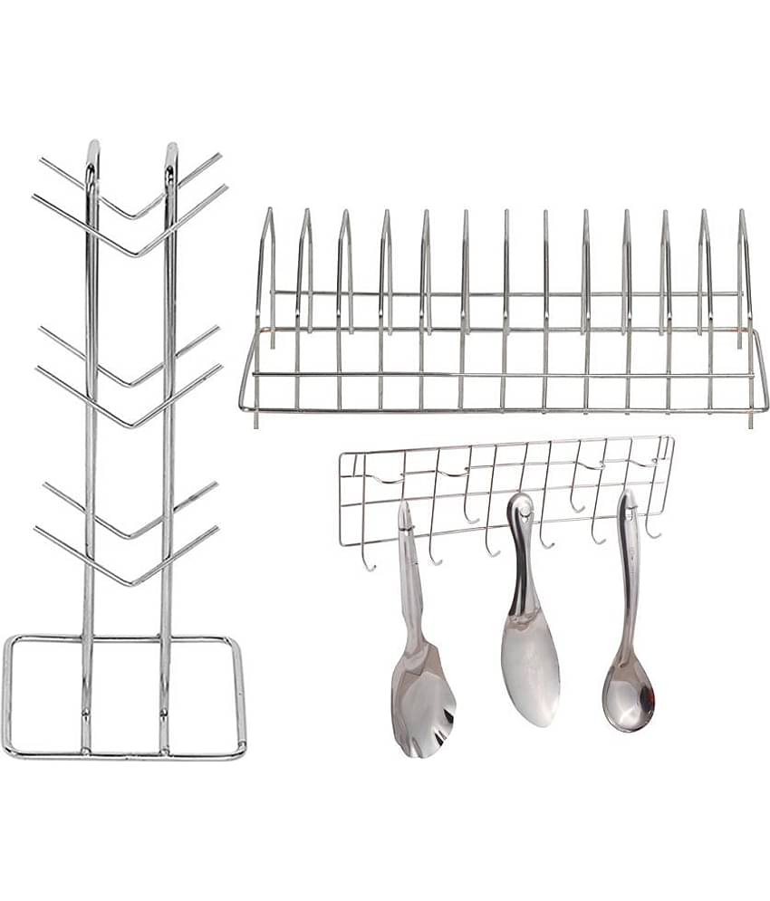 JISUN - Silver Stainless Steel Dish Racks ( Pack of 3 )
