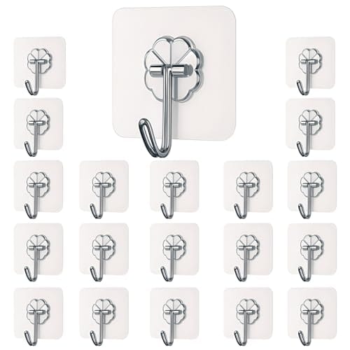 Wall Hooks - 20 Pcs Heavy Duty Wall Hooks for Hanging | Nail Free Sticky Hooks for Wall Heavy Items Without