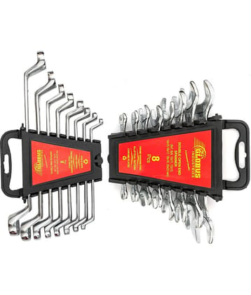 Globus 306-Double Sided Open End Wrench SET/8 PCS( 6X7-20X22) & Double Sided Box End Wrench (Ring spanner)SET/8 PCS(6X7-20X22) Power & Hand Tool Kit (2 Tools)