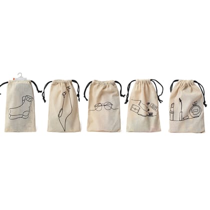 IVillage Cotton Fabric Travel Pouches Pack of 5