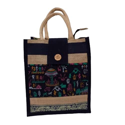 Lunch bag with chain size 12x14 Jute and canvas BAG