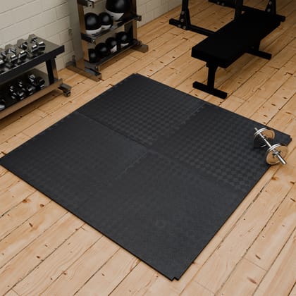 25 mm Interlocking Gym Floor Mats:- Black (1 tile covering 4sq ft)-Black / Pack of 8