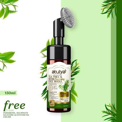 Atulya Tea Tree & Neem Foaming Face Wash with Built-in Silicone Brush | Prevents Acne - 150ml Atulya Tea Tree & Neem Foaming Face Wash with Built-in Silicone Brush | Prevents Acne - 150ml