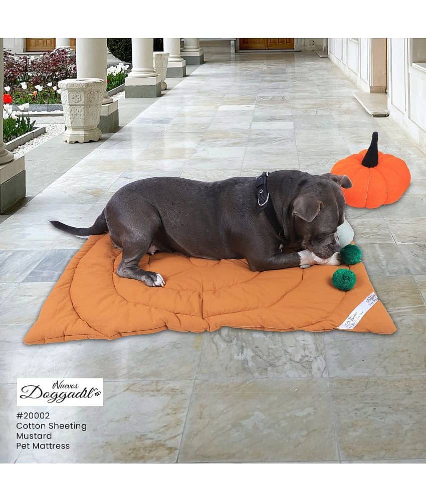 NUEVOS DOGGADIL Cotton Quilted Rectangle Pet Bed Mattress | Foldable Padded Pet Mat | Light Weighted Mattress for Pet_  MUSTARD