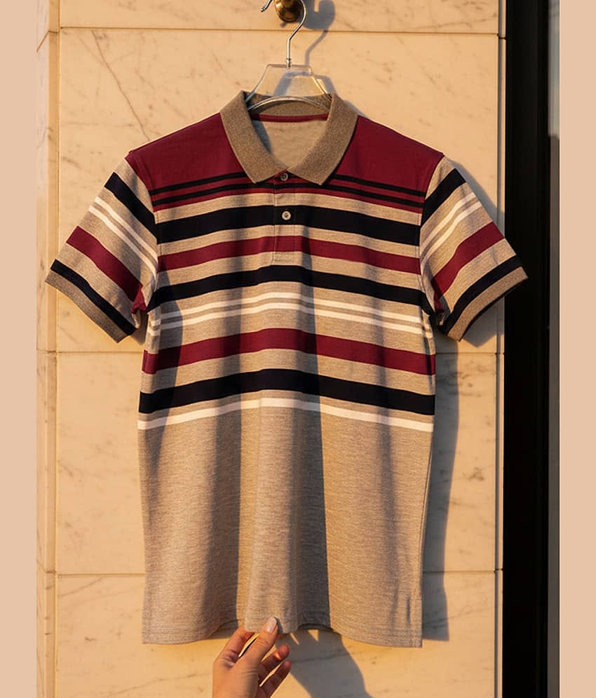 GET GOLF Men Cotton Blend Regular Fit Striped Polo T Shirt ( Multicolor )